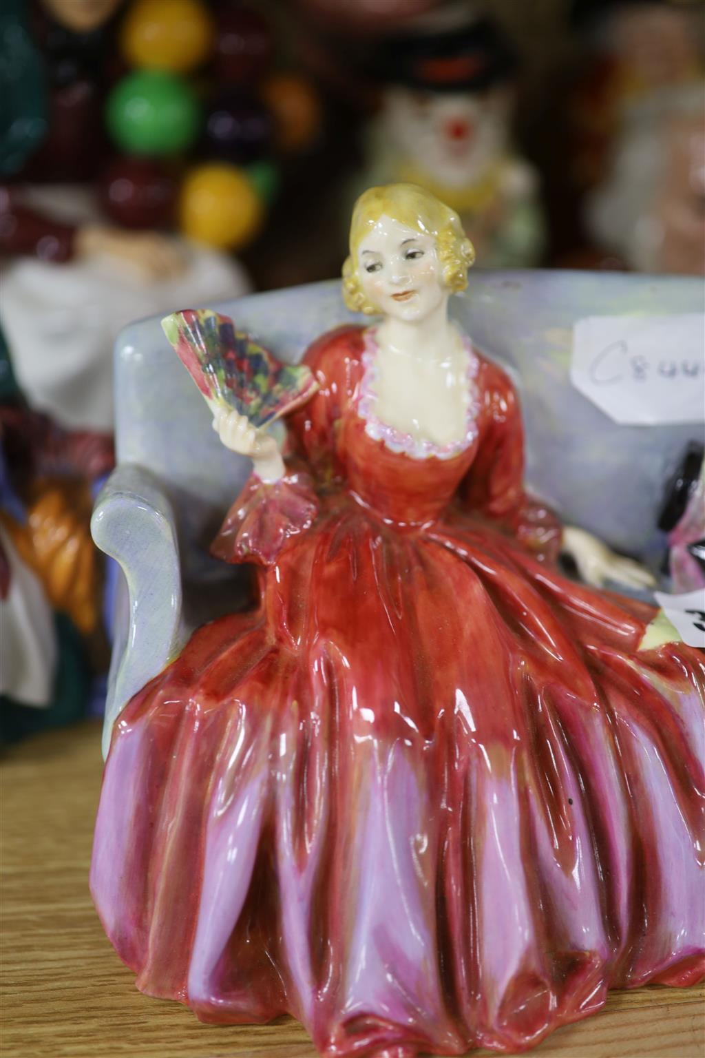 One Royal Doulton balloon seller, three other figurines, plus six character jugs